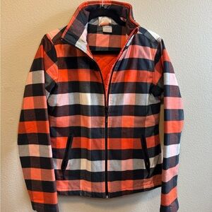 Nike Sportswear Orange Plaid Quilted Jacket Women’s Medium Buffalo Check Hooded